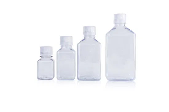 Récipient en plastique gradué de biochimie biochimique, bouteille carrée PETG de 125ml avec couvercle à vis